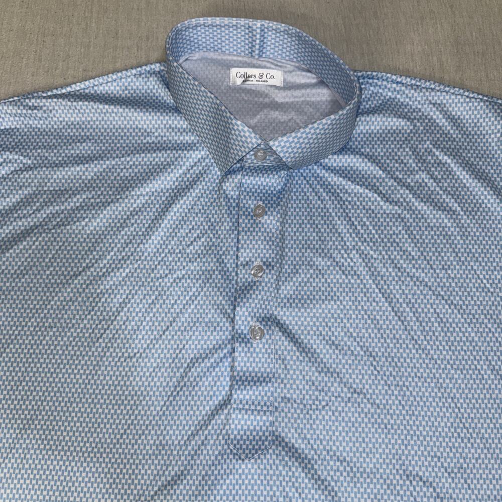 Collars & Co Golf Polo Blue Geometric AOP Size X-Large Relaxed Preppy NWOT